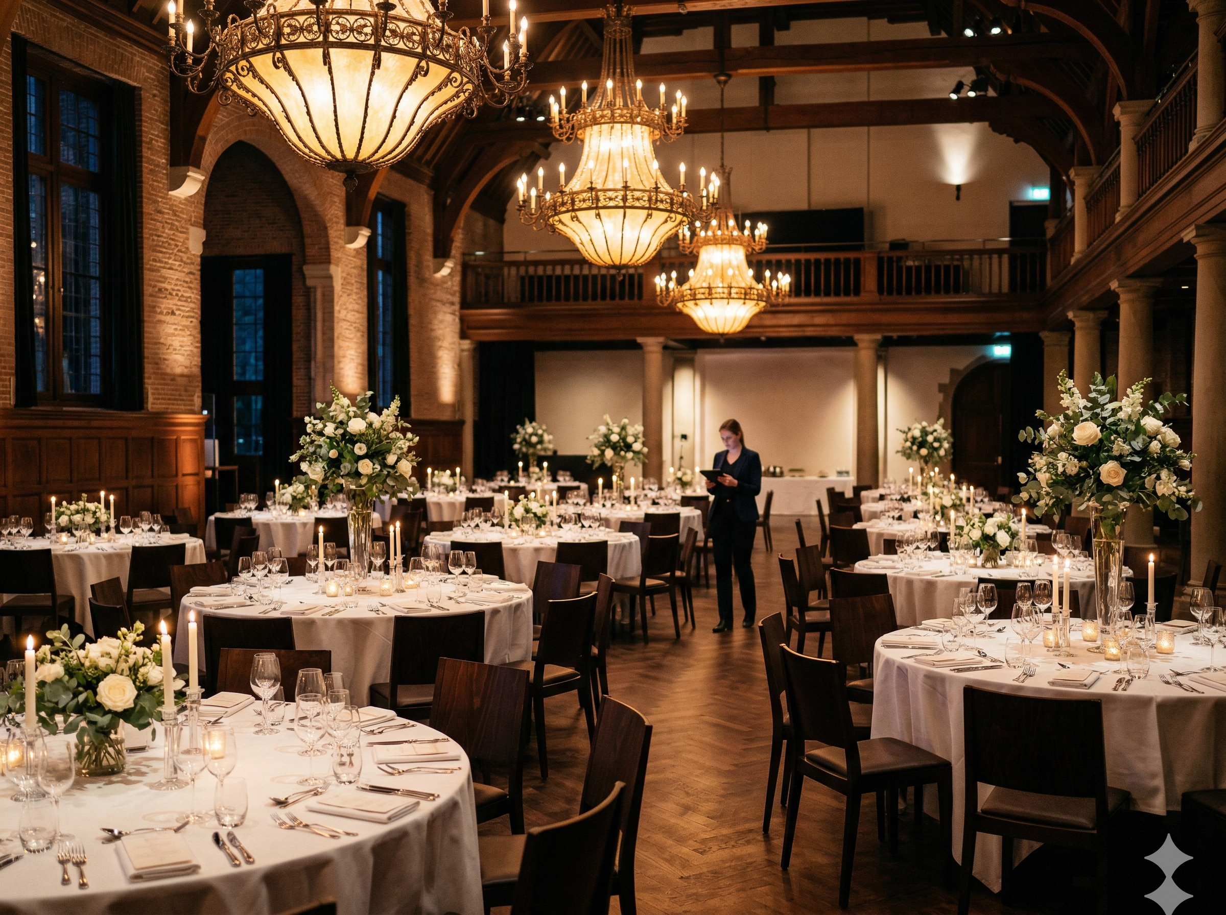Dinerlocatie met gedekte tafels — personeelsplanning en zaalreservering via Backemp