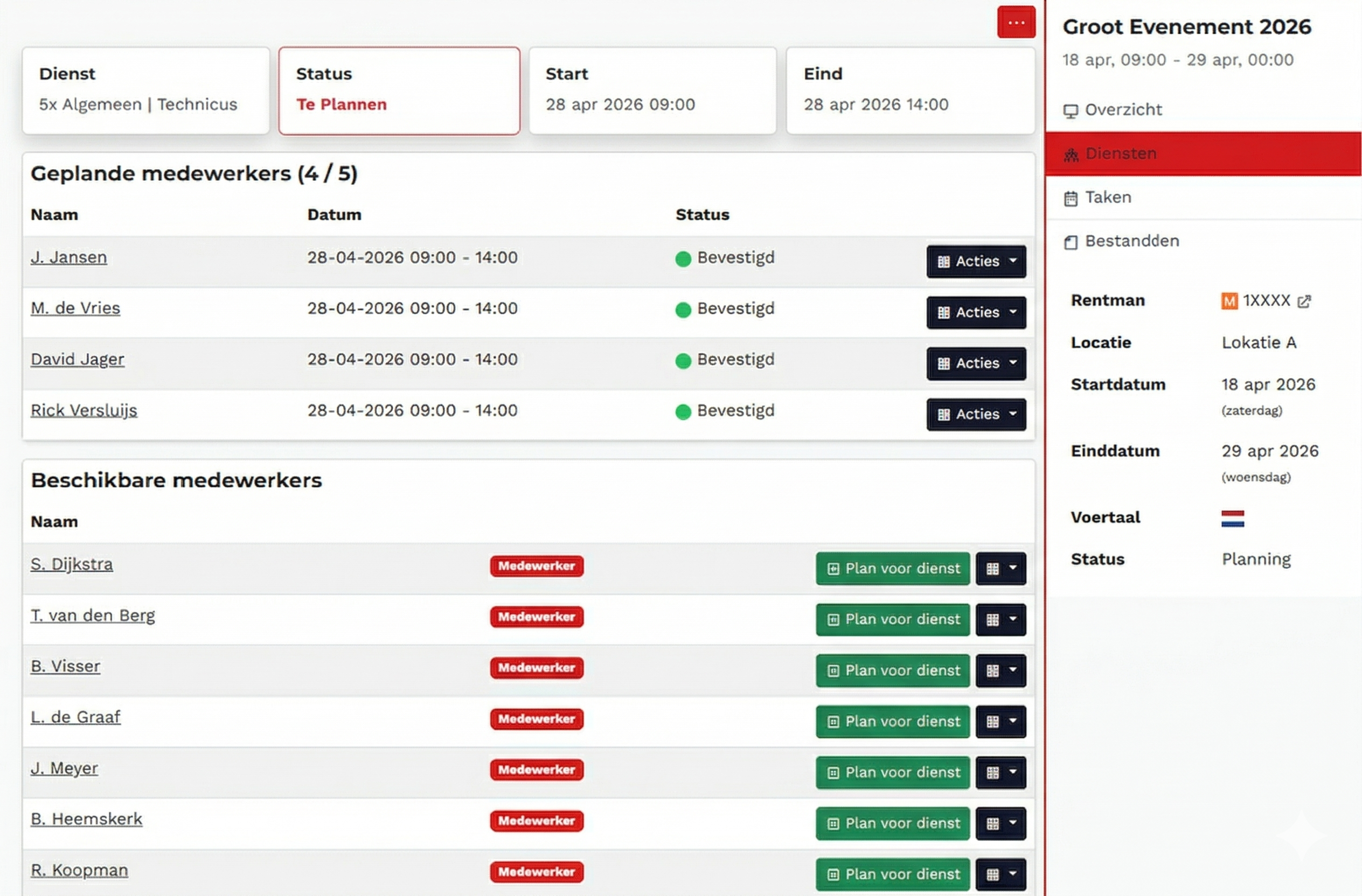 Weekoverzicht personeelsplanning in Backemp